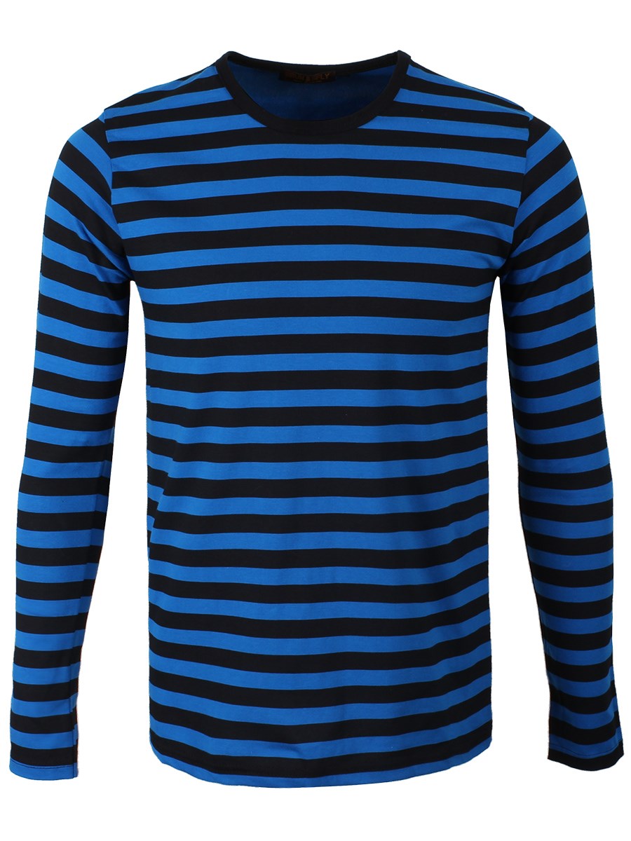 Striped Long Sleeved Men's Black and Blue T-shirt | eBay