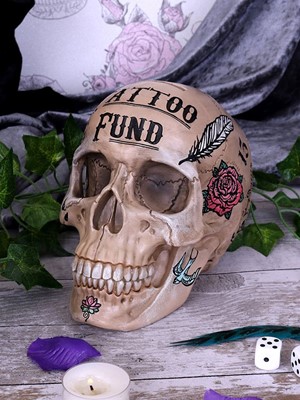 Natural Bone Coloured Traditional, Tribal Tattoo Fund Skull