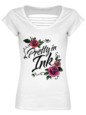 Pretty In Ink Ladies White Razor Back T-Shirt
