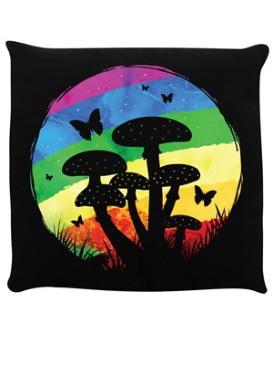 Rainbow Mushrooms Black Cushion
