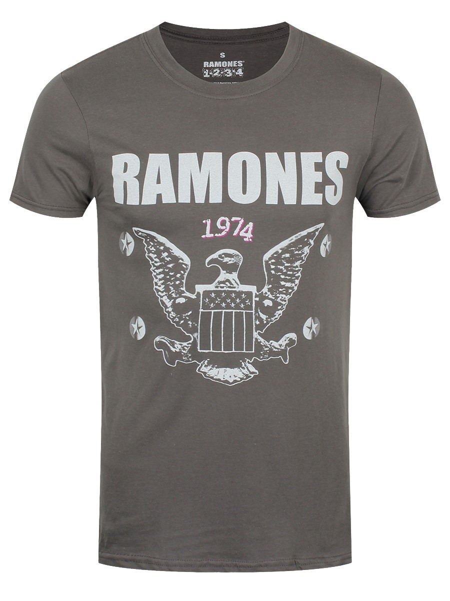 The Ramones Uomo T Shirt Grigio Distressed 1974 American Eagle seal Ufficiale 