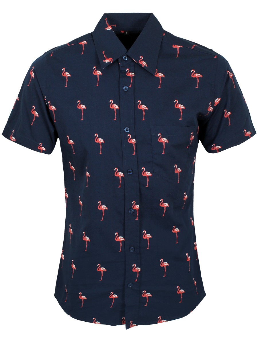 Run & Fly Shirt Retro Preppy Flamingo Short Sleeve Men's 