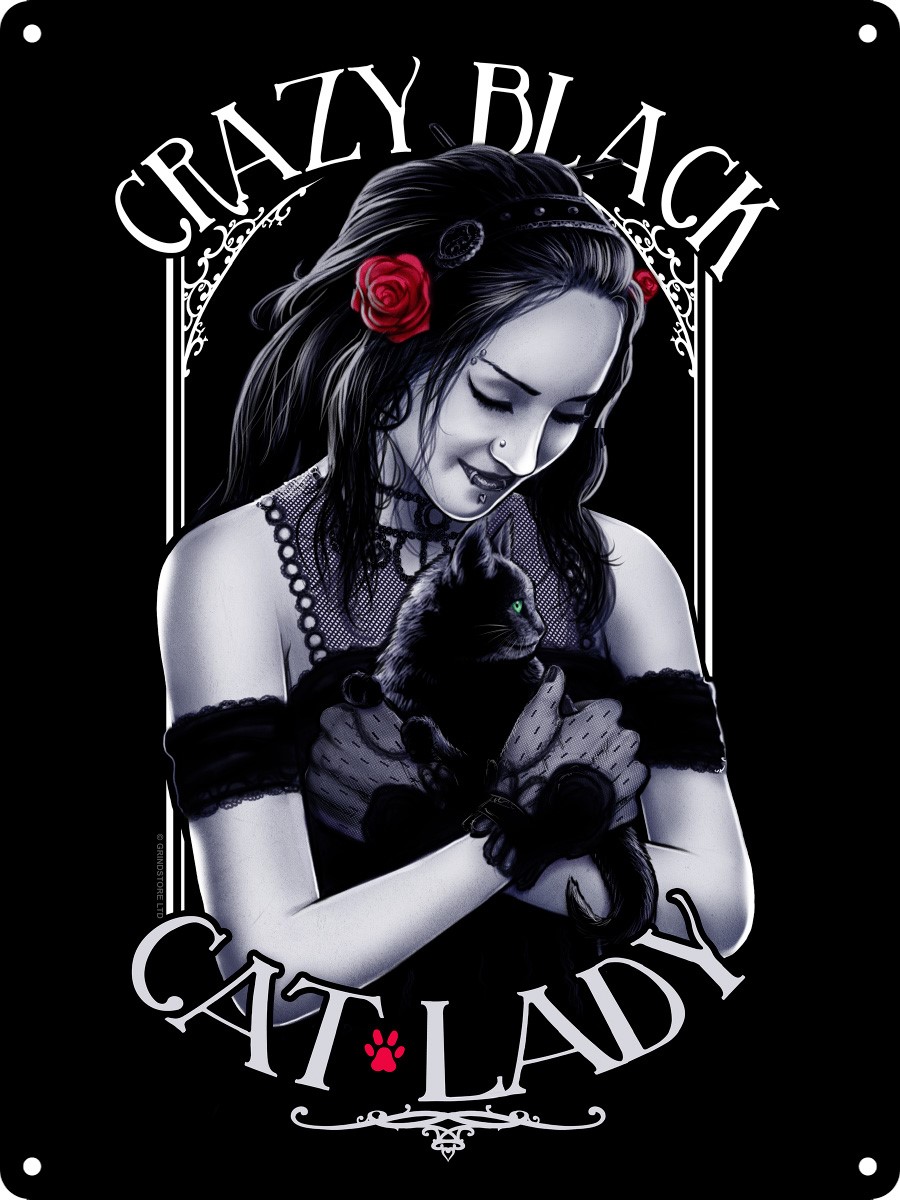 Crazy Black Cat Lady Mini Tin Sign - Buy Online at Grindstore.com