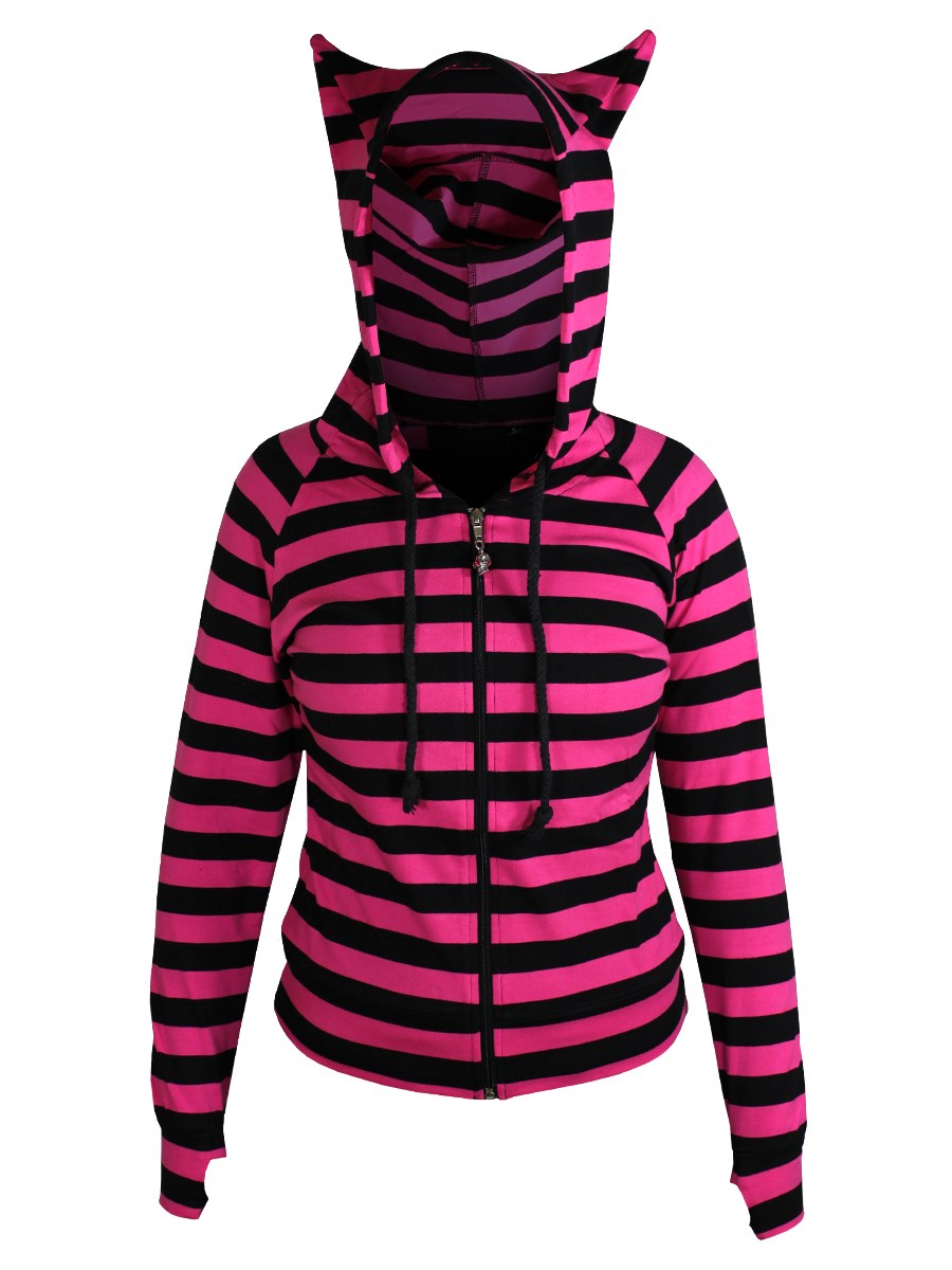 Banned Ladies Black and Pink Striped Hoodie - Buy Online at Grindstore.com