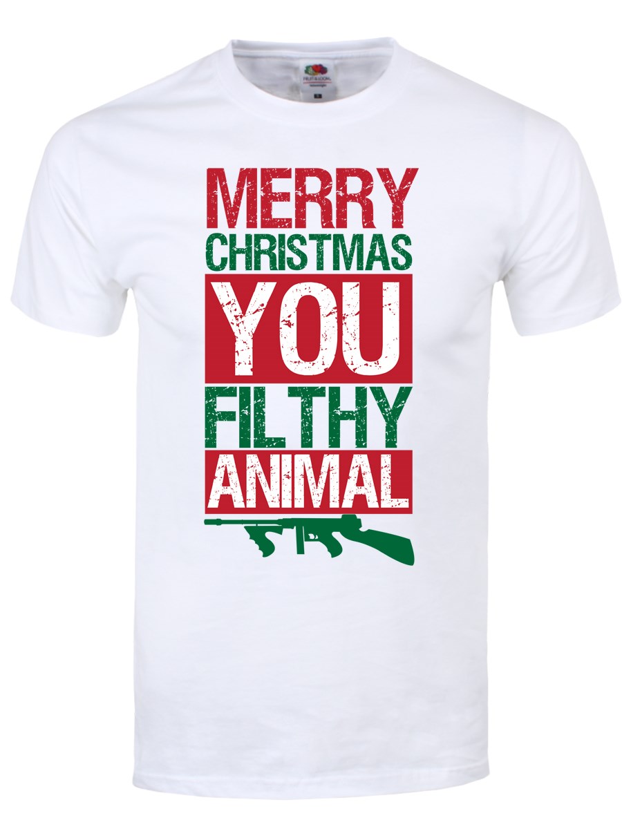 merry christmas you filthy animal men s white t shirt