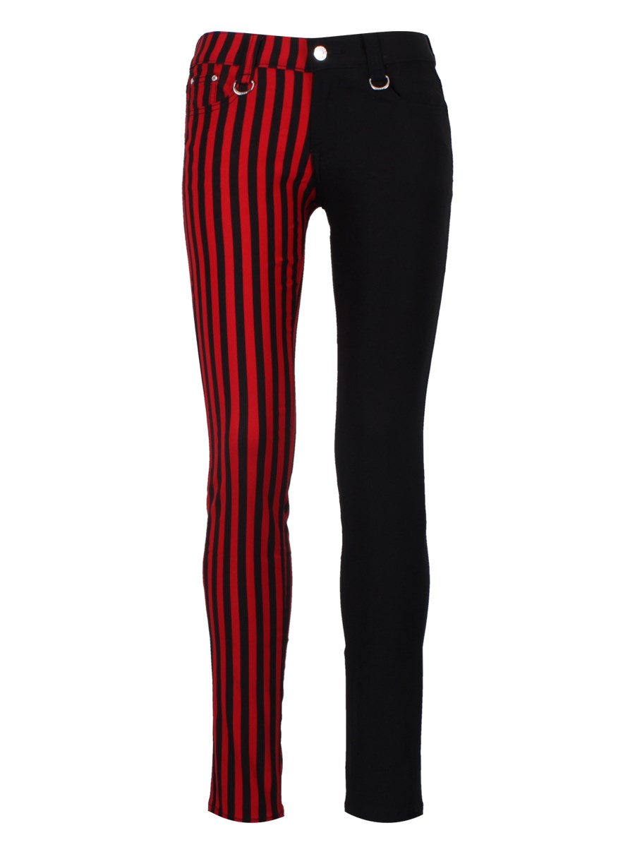 black and red striped jeans