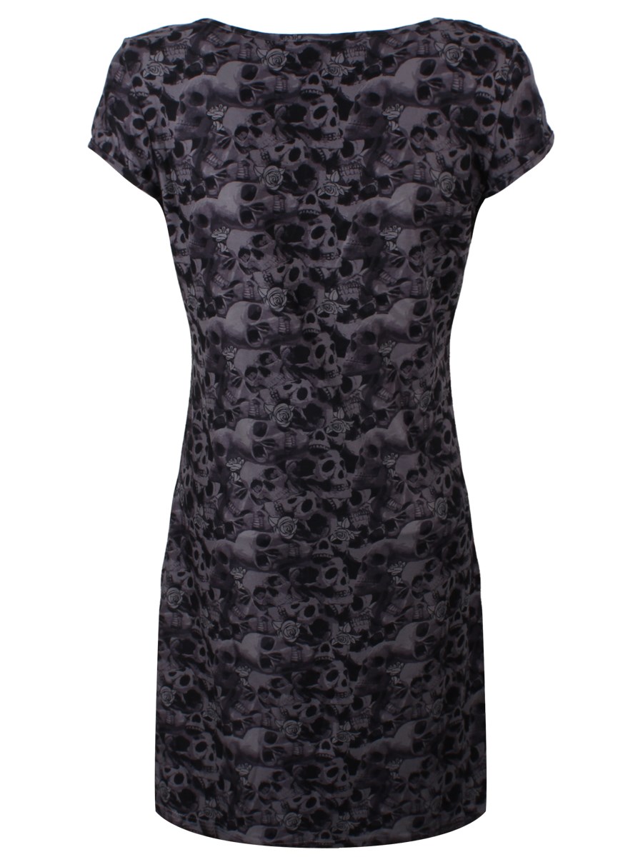 Queen of Darkness Skull and Roses Grey Dress - Buy Online at Grindstore.com