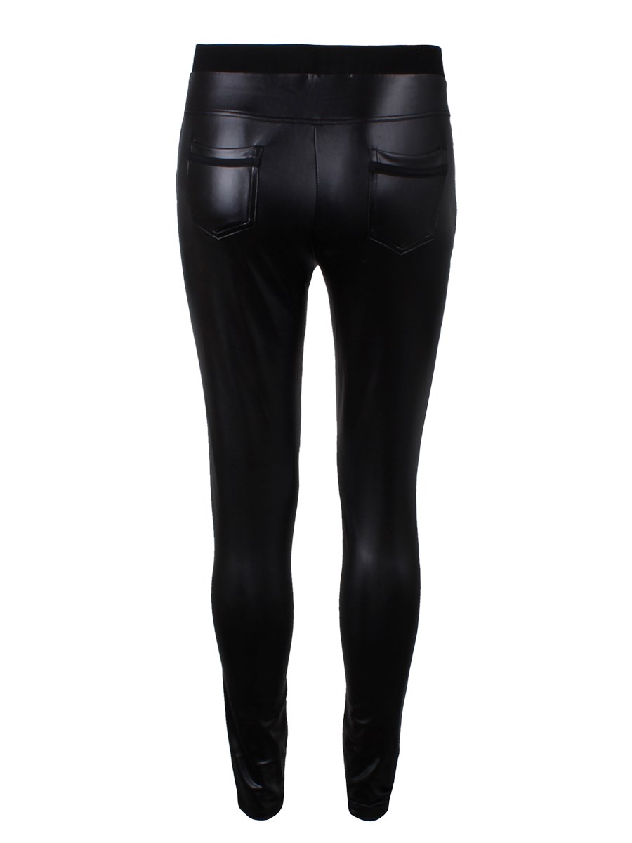 Black Faux Leather Liquid Leggings With Textured Knees - Buy Online at ...