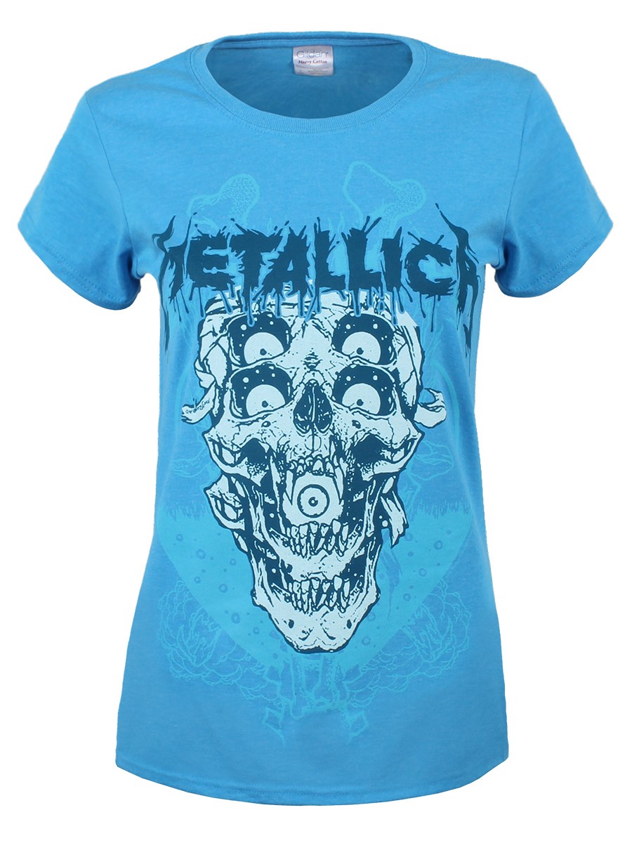 Metallica Double Skull Heather Sapphire Ladies T-Shirt - Buy Online at ...