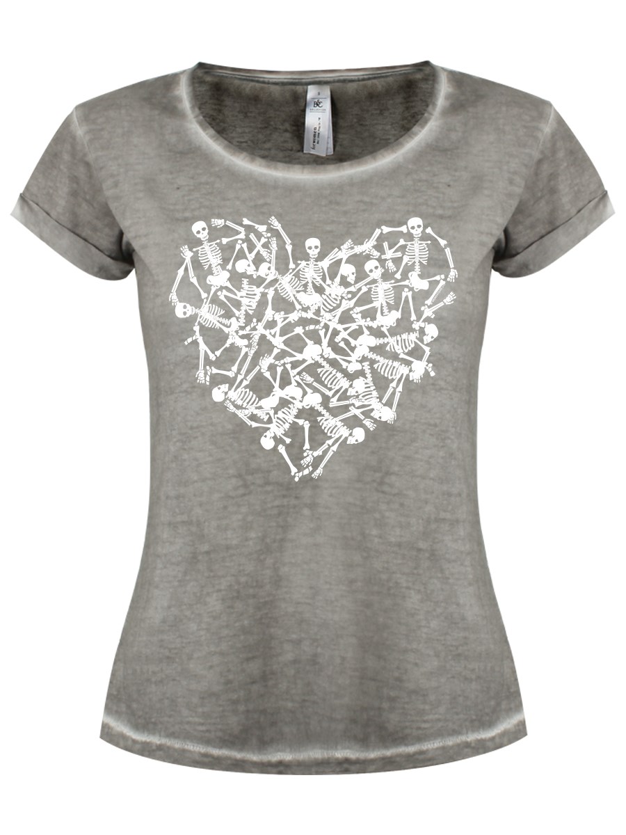 Skeleton Heart Ladies Grey Clash T-Shirt - Buy Online at Grindstore.com