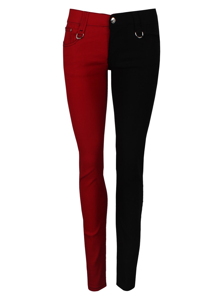 red and black skinny jeans