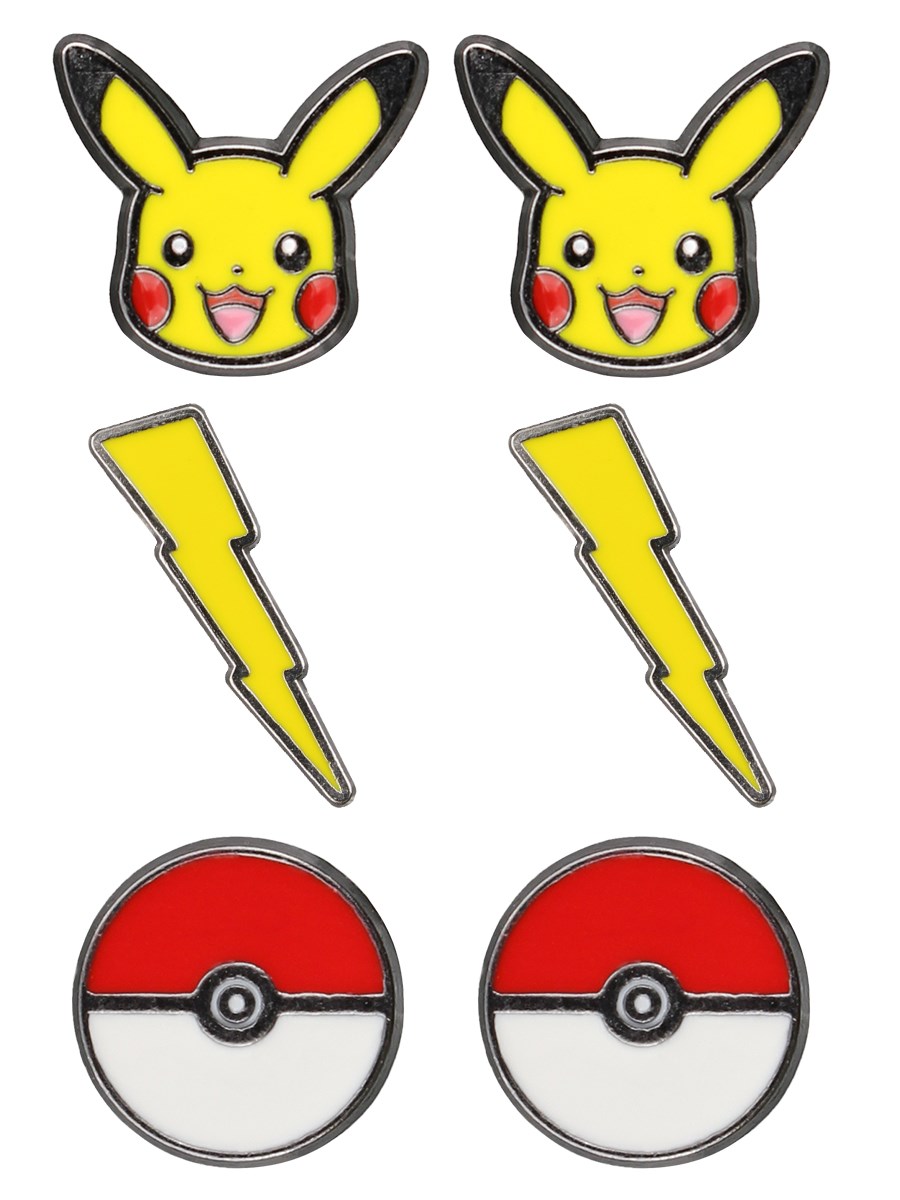 Pokemon Pikachu, Lightning Bolt and Poke Ball Stud Earrings Set - Buy  Online at 