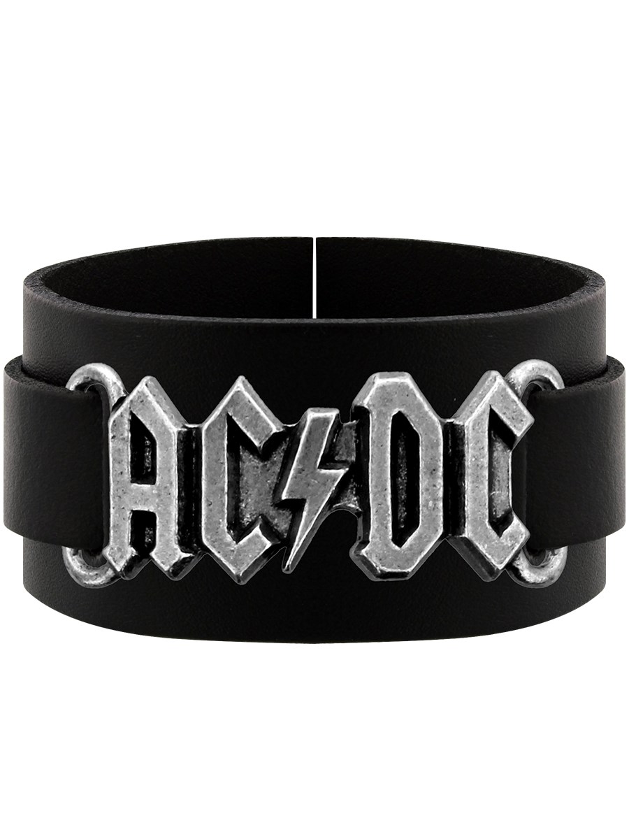 AC/DC Alchemy Rocks Logo Leather Wristband Black 