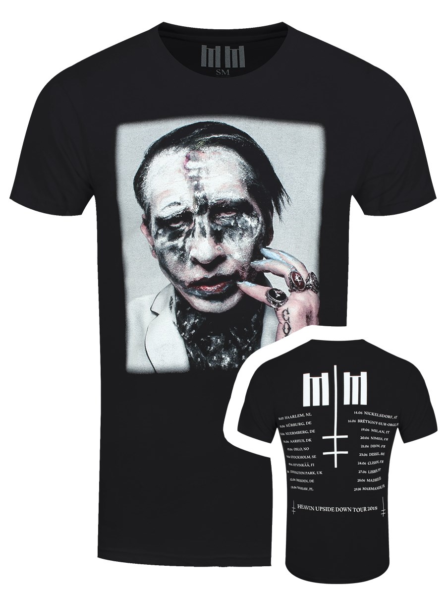 Marilyn Manson T-Shirt Painted Face Euro Tour da Uomo in Nero 