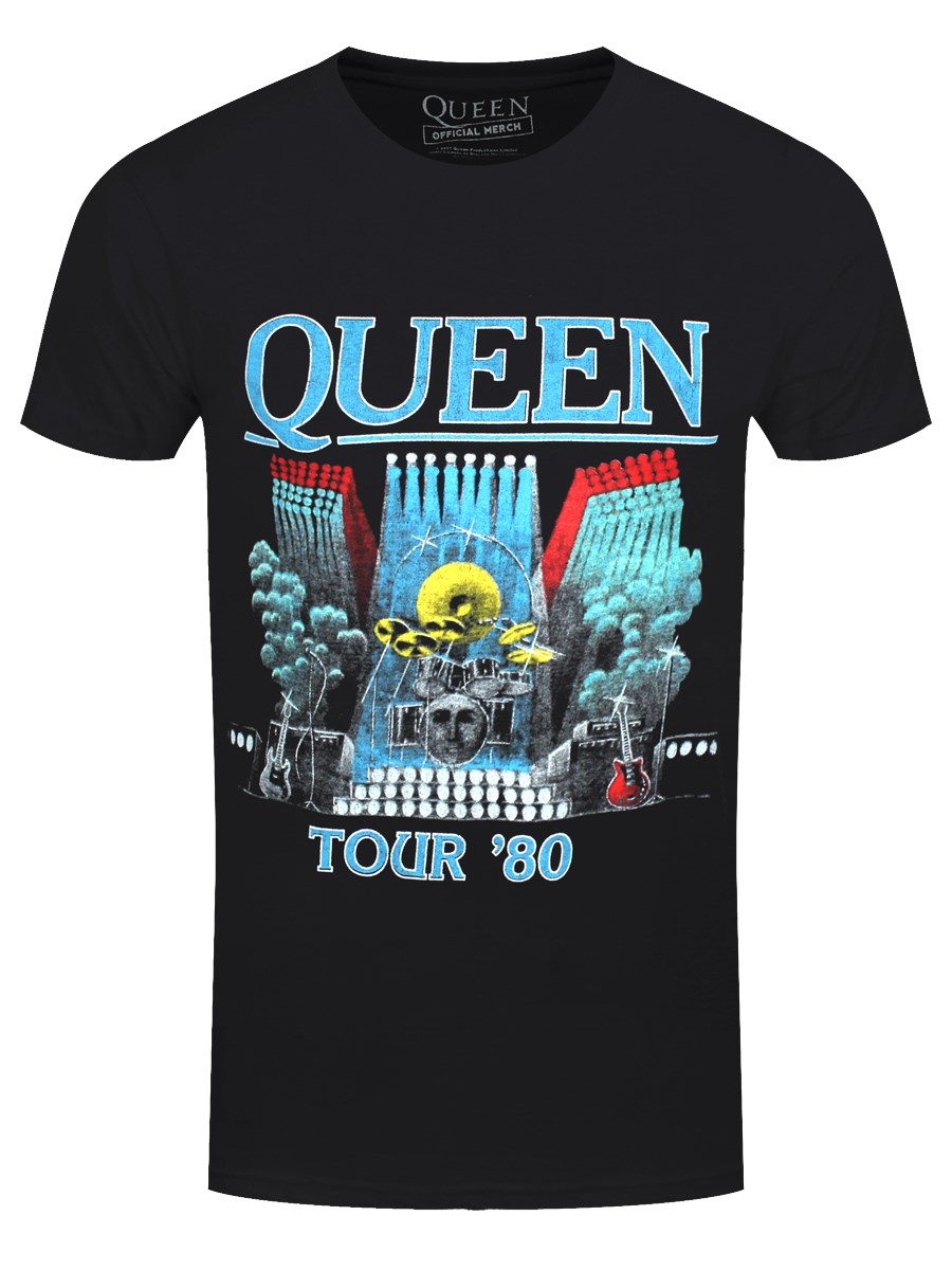 Queen T Shirt The Game Tour 1980 Tour Dates Band Logo new Official Mens Black 