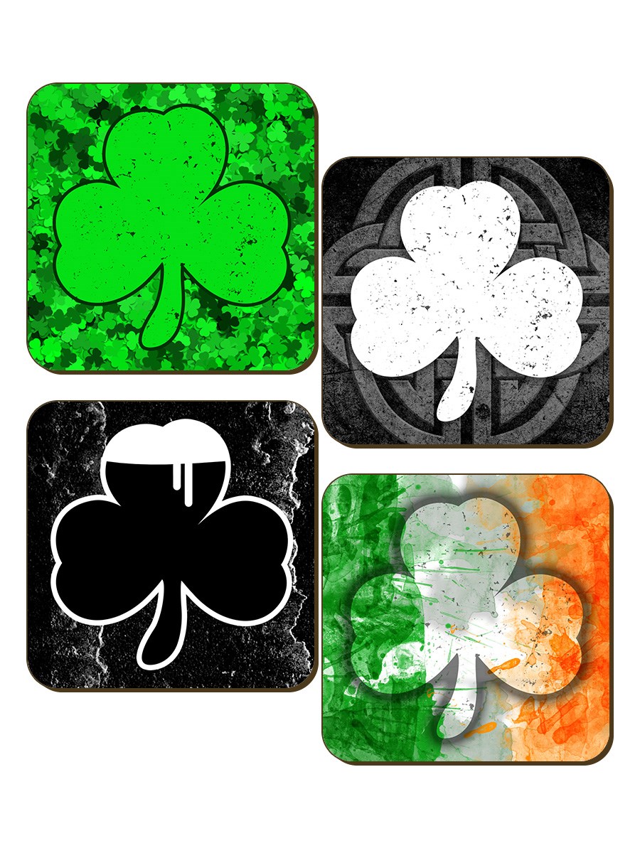 Shamrock Irish Lucky Clover Set of 4 Coasters 