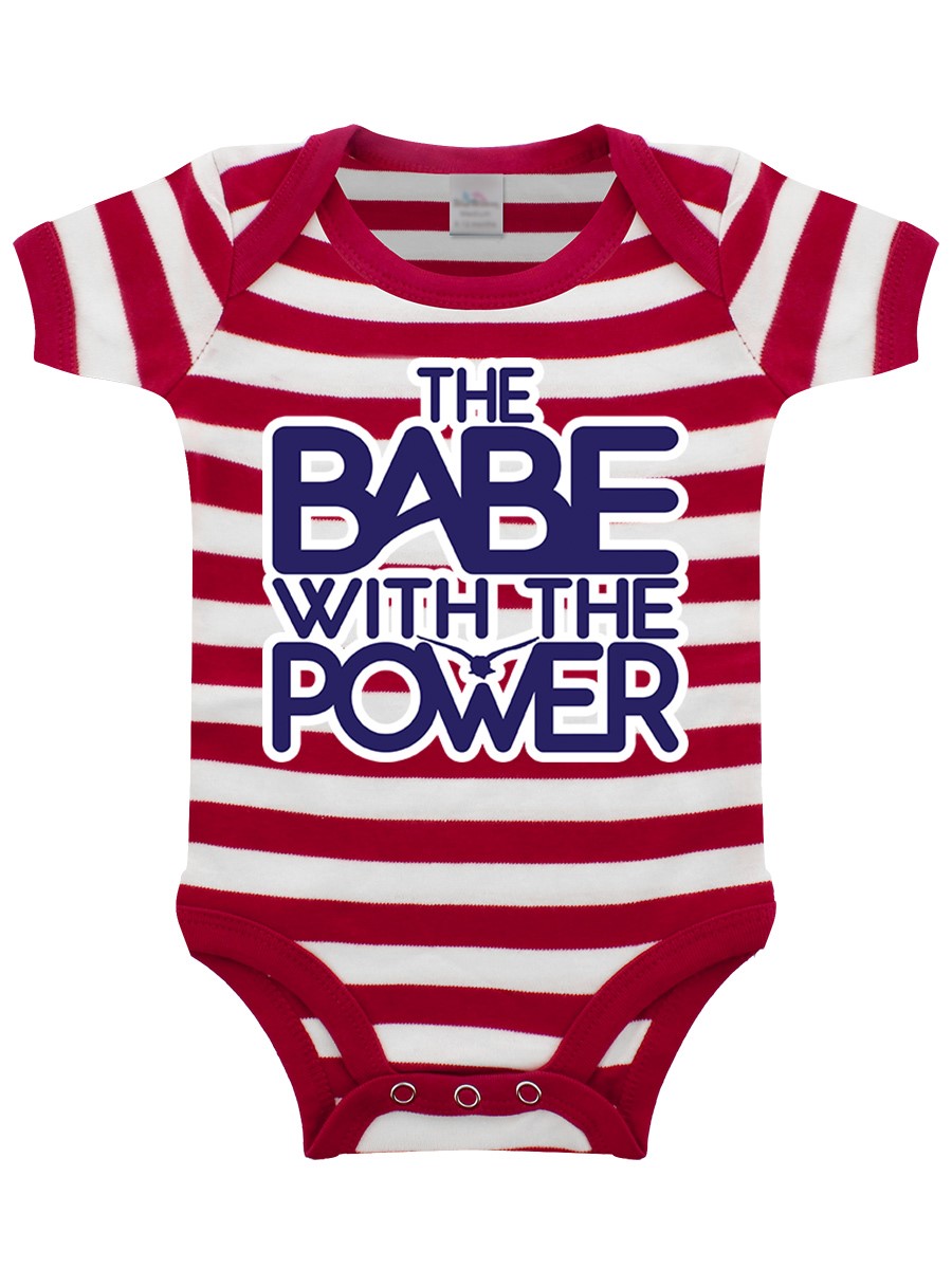 Baby Grow Babe With The Power Red and White Stripe
